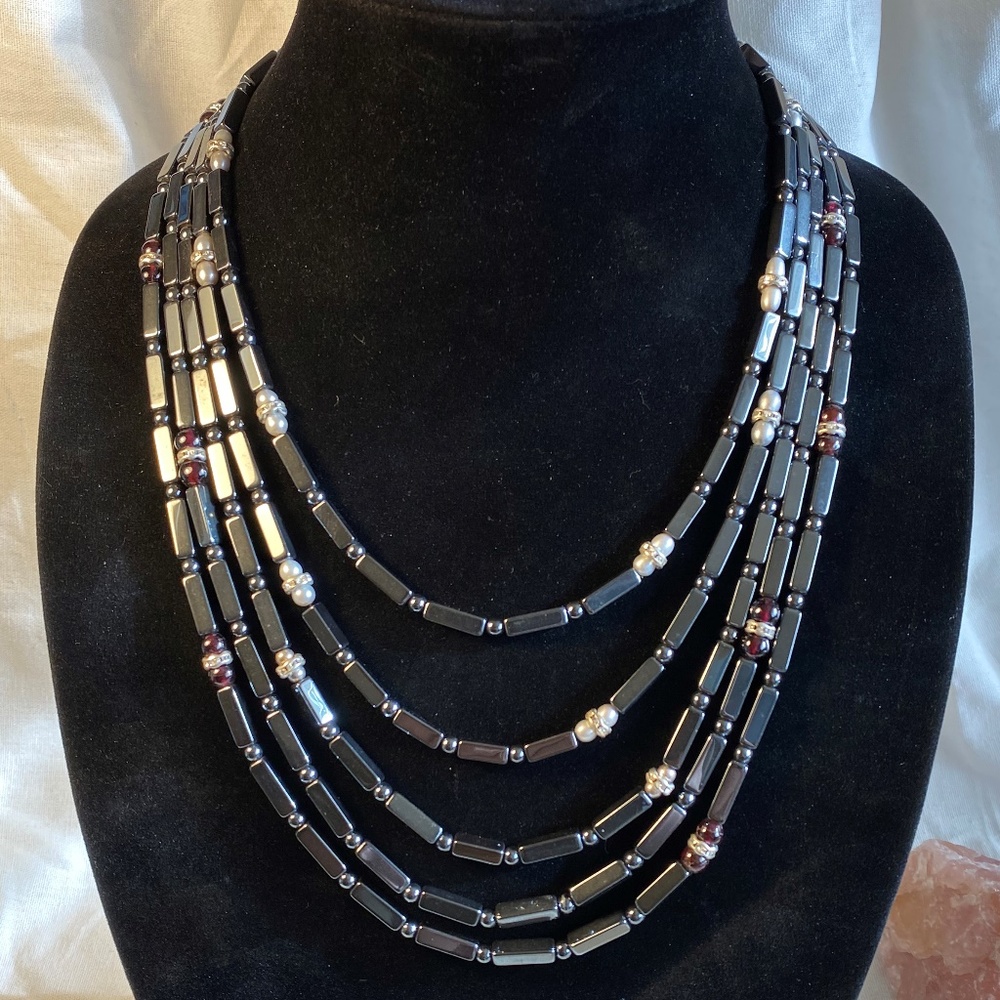 Stunning Hematite & Sterling Layered Necklace EUC
